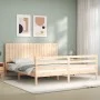 Double bed frame with solid wood headboard by , Beds and slatted bases - Ref: Foro24-3194781, Price: 183,57 €, Discount: %