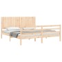 Double bed frame with solid wood headboard by , Beds and slatted bases - Ref: Foro24-3194781, Price: 186,38 €, Discount: %