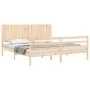 Double bed frame with solid wood headboard by , Beds and slatted bases - Ref: Foro24-3194781, Price: 183,57 €, Discount: %
