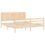 Double bed frame with solid wood headboard by , Beds and slatted bases - Ref: Foro24-3194781, Price: 186,38 €, Discount: %
