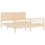 Double bed frame with solid wood headboard by , Beds and slatted bases - Ref: Foro24-3194781, Price: 183,57 €, Discount: %