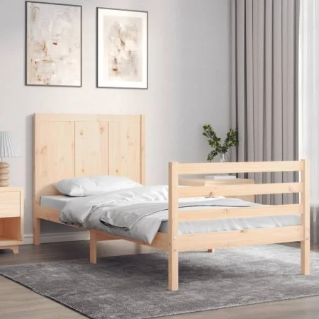Single bed frame with solid wood headboard by , Beds and slatted bases - Ref: Foro24-3194466, Price: 104,64 €, Discount: %