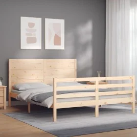 Bed frame with solid wood headboard 160x200 cm by , Beds and slatted bases - Ref: Foro24-3194646, Price: 171,25 €, Discount: %