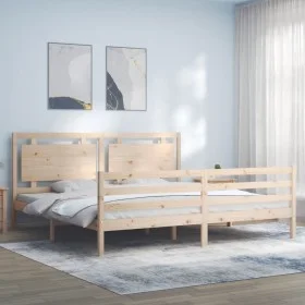 Double bed frame with solid wood headboard by , Beds and slatted bases - Ref: Foro24-3194066, Price: 183,22 €, Discount: %