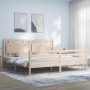 Double bed frame with solid wood headboard by , Beds and slatted bases - Ref: Foro24-3194066, Price: 186,03 €, Discount: %