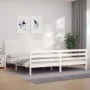 Double bed frame with white solid wood headboard by , Beds and slatted bases - Ref: Foro24-3194652, Price: 210,94 €, Discount: %