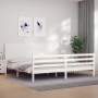 Estructura cama de matrimonio con cabecero madera maciza blanco de , Camas y somieres - Ref: Foro24-3194652, Precio: 217,34 €...
