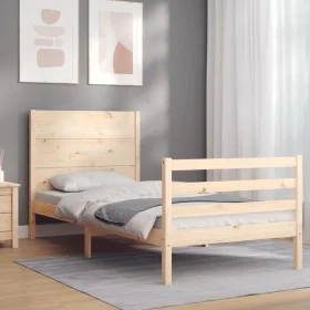 Single bed frame with solid wood headboard by , Beds and slatted bases - Ref: Foro24-3194596, Price: 109,66 €, Discount: %