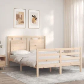 Double bed frame with solid wood headboard by , Beds and slatted bases - Ref: Foro24-3194026, Price: 148,50 €, Discount: %