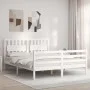Double bed frame with white solid wood headboard by , Beds and slatted bases - Ref: Foro24-3194317, Price: 156,30 €, Discount: %