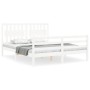 Estructura de cama matrimonio con cabecero madera maciza blanco de , Camas y somieres - Ref: Foro24-3194317, Precio: 158,18 €