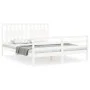 Estructura de cama matrimonio con cabecero madera maciza blanco de , Camas y somieres - Ref: Foro24-3194317, Precio: 156,27 €...