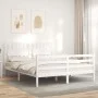 Double bed frame with white solid wood headboard by , Beds and slatted bases - Ref: Foro24-3194317, Price: 156,30 €, Discount: %