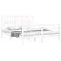 Estructura de cama matrimonio con cabecero madera maciza blanco de , Camas y somieres - Ref: Foro24-3194317, Precio: 156,27 €...