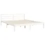 Double bed frame with white solid wood headboard by , Beds and slatted bases - Ref: Foro24-3194317, Price: 156,30 €, Discount: %