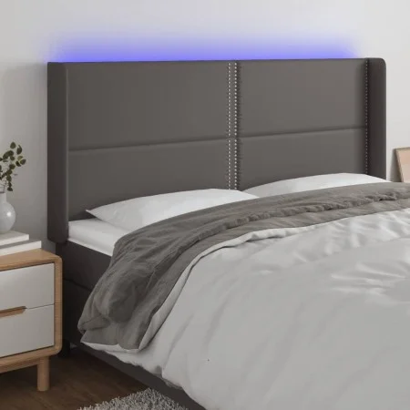 Cabecero con LED cuero sintético gris 203x16x118/128 cm de , Cabeceros y pies de cama - Ref: Foro24-3124020, Precio: 115,02 €...