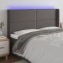 Cabecero con LED cuero sintético gris 203x16x118/128 cm de , Cabeceros y pies de cama - Ref: Foro24-3124020, Precio: 117,06 €