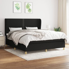 Cama box spring con colchón tela negro 160x200 cm