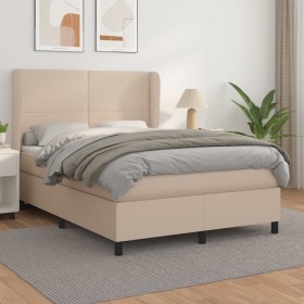 Cama box spring con colchón cuero sintético capuchino 140x190cm