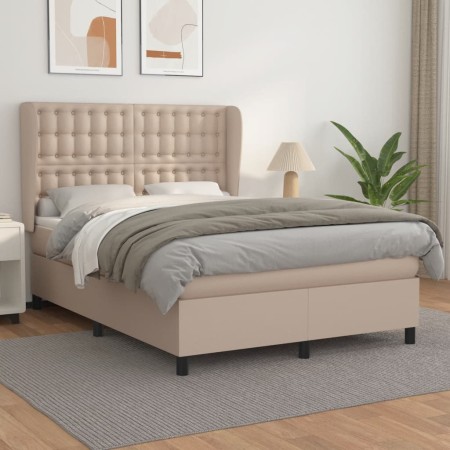 Box spring bed with cappuccino synthetic leather mattress 140x190cm by , Beds and slatted bases - Ref: Foro24-3129032, Price:...