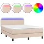 Box spring bed LED mattress synthetic leather cappuccino 140x190cm by , Beds and slatted bases - Ref: Foro24-3134104, Price: ...