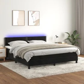 Box spring bed with mattress and LED black velvet 160x200 cm by , Beds and slatted bases - Ref: Foro24-3134353, Price: 478,78...