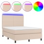 Box spring bed LED mattress synthetic leather cappuccino 140x190cm by , Beds and slatted bases - Ref: Foro24-3135824, Price: ...