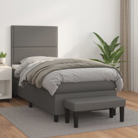 Box spring bed with gray synthetic leather mattress 100x200 cm by , Beds and slatted bases - Ref: Foro24-3137591, Price: 383,...