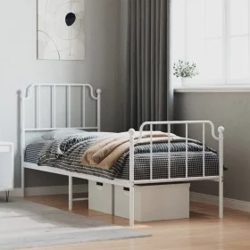 Metal bed frame with headboard and footboard white 75x190 cm by , Beds and slatted bases - Ref: Foro24-373944, Price: 70,03 €...