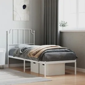 Metal bed frame with white headboard 80x200 cm by , Beds and slatted bases - Ref: Foro24-373927, Price: 64,60 €, Discount: %