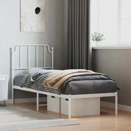 Metal bed frame with white headboard 80x200 cm by , Beds and slatted bases - Ref: Foro24-373927, Price: 64,60 €, Discount: %