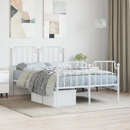 Estructura cama metal con cabecero y estribo blanco 120x200 cm de , Camas y somieres - Ref: Foro24-373952, Precio: 89,00 €, D...