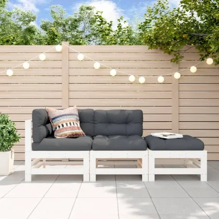 3-teiliges Gartensitzgruppen-Set aus massivem Kiefernholz in Weiß. von , Modulare Sofas für den Außenbereich - Ref: Foro24-82...