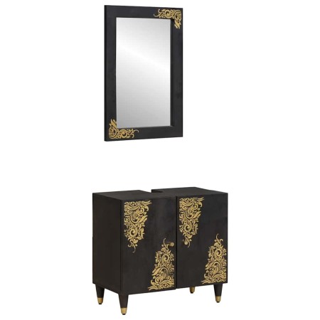 Juego de Muebles de Baño 2 pcs Negro Madera de mango maciza en Muebles de baño | Comprar online en Foro24
