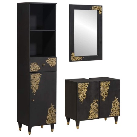 Juego de Muebles de Baño 3 pcs Negro Madera de mango maciza en Muebles de baño | Comprar online en Foro24