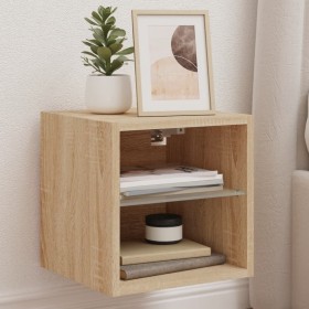 Mueble de TV de pared con luces LED roble Sonoma 30x28,5x30 cm by , TV Furniture - Ref: Foro24-836977, Price: 26,44 €, Discou...