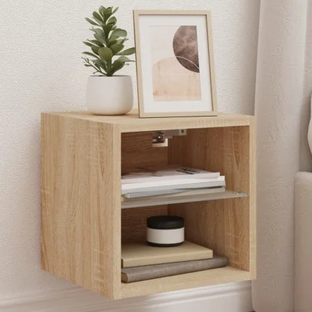 Mueble de TV de pared con luces LED roble Sonoma 30x28,5x30 cm by , TV Furniture - Ref: Foro24-836977, Price: 26,11 €, Discou...
