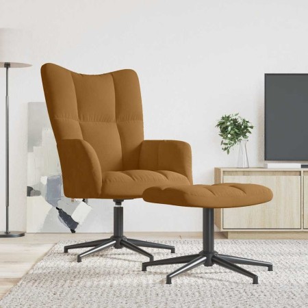 Sillón de relax con taburete terciopelo marrón en Sillones | Comprar online en Foro24