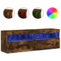 Wand-TV-Möbel mit LED-Lichtern, 2 Stück, in geräucherter Eiche, 60x30x40 cm. von , TV-Möbel - Ref: Foro24-837192, Preis: 87,2...