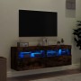 Wand-TV-Möbel mit LED-Lichtern, 2 Stück, in geräucherter Eiche, 60x30x40 cm. von , TV-Möbel - Ref: Foro24-837192, Preis: 88,6...