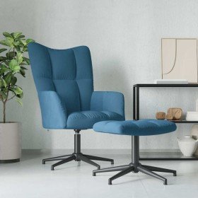 Sillón de relax con taburete terciopelo azul en Sillones | Comprar online en Foro24