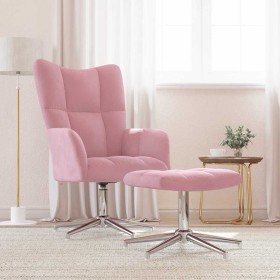 Sillón de relax con taburete terciopelo rosa en Sillones | Comprar online en Foro24