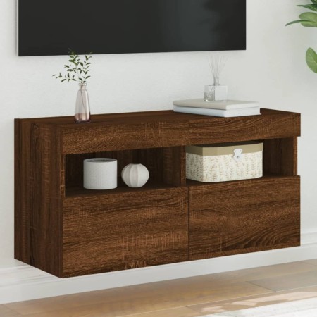 Mueble de TV de pared con luces LED roble marrón 80x30x40 cm by , TV Furniture - Ref: Foro24-837209, Price: 65,13 €, Discount: %