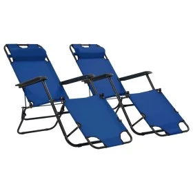 Folding sun loungers with footrest 2 units blue steel by vidaXL, Loungers - Ref: Foro24-44342, Price: 118,46 €, Discount: %