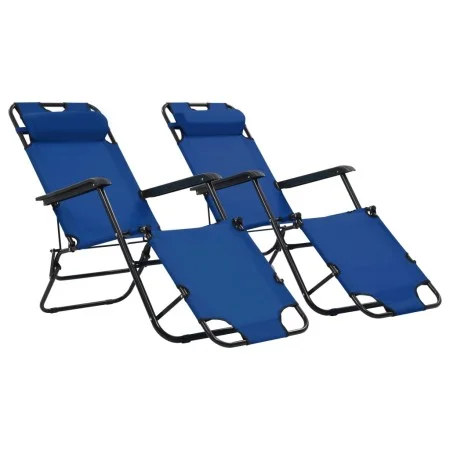 Folding sun loungers with footrest 2 units blue steel by vidaXL, Loungers - Ref: Foro24-44342, Price: 119,27 €, Discount: %