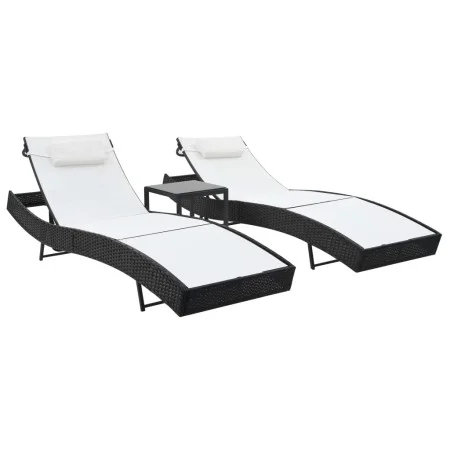 Sun loungers with table 2 units black textilene synthetic rattan by vidaXL, Loungers - Ref: Foro24-44894, Price: 315,19 €, Di...