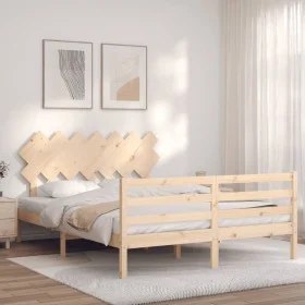 Bed frame with solid wood headboard 140x190 cm by , Beds and slatted bases - Ref: Foro24-3195266, Price: 119,73 €, Discount: %