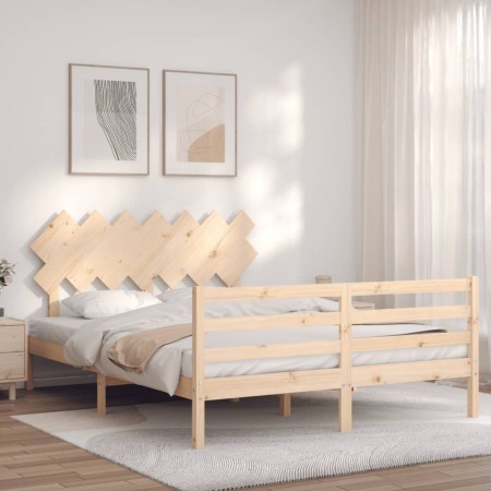 Bed frame with solid wood headboard 140x190 cm by , Beds and slatted bases - Ref: Foro24-3195266, Price: 126,42 €, Discount: %