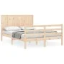 Double bed frame with solid wood headboard by , Beds and slatted bases - Ref: Foro24-3194511, Price: 167,32 €, Discount: %