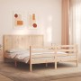 Double bed frame with solid wood headboard by , Beds and slatted bases - Ref: Foro24-3194511, Price: 169,84 €, Discount: %